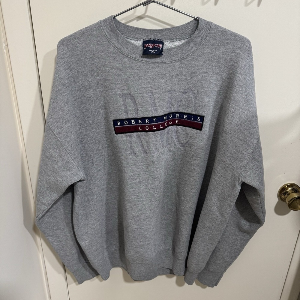 Vintage 90s Jansport Robert Morris College Embroidered Hoodie Sweatshirt XL USA